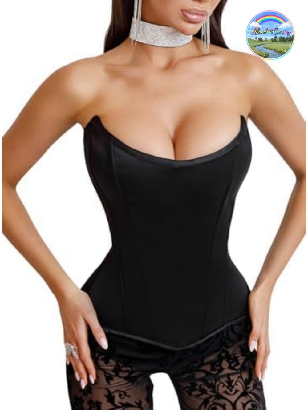 Satin Overbust Corset Steel Boned Lace Up Bustier Shapewear